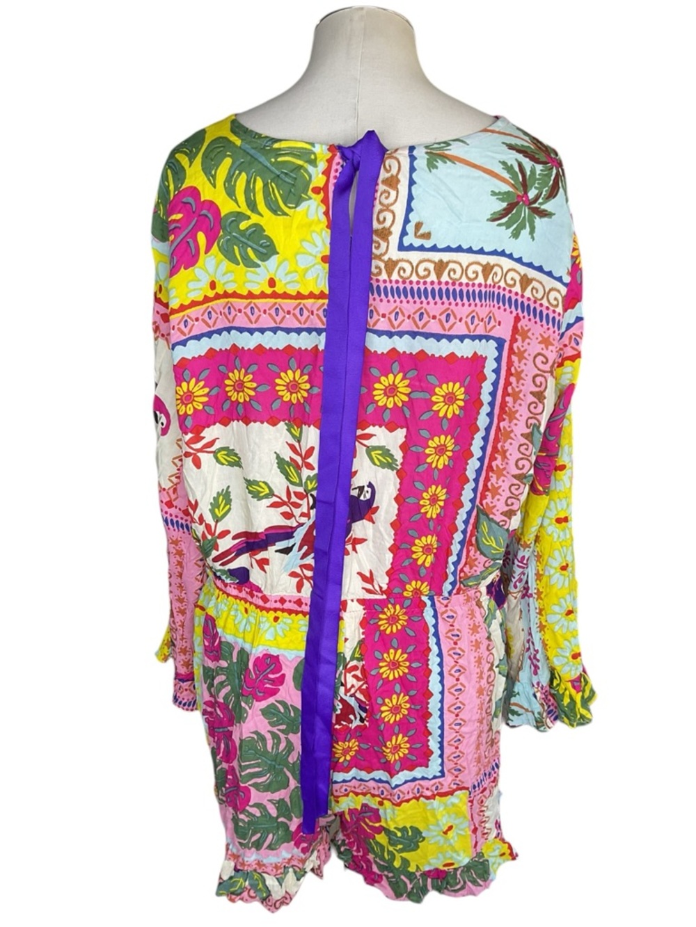 Dotti Tropical Romper XL Boho Patchwork Floral Beach Vacation Bright - Picture 3 of 7